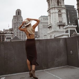 Brown Cut Out Midi Dress